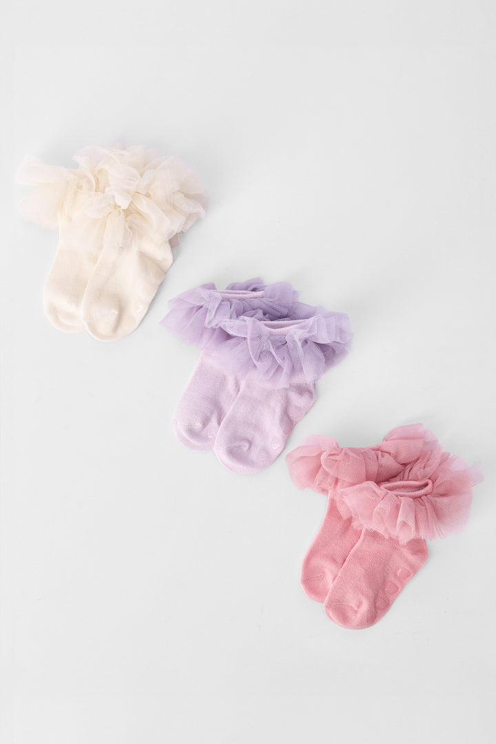 Baby Girls 3 Pack Tulle Ruffle Socks - Multi