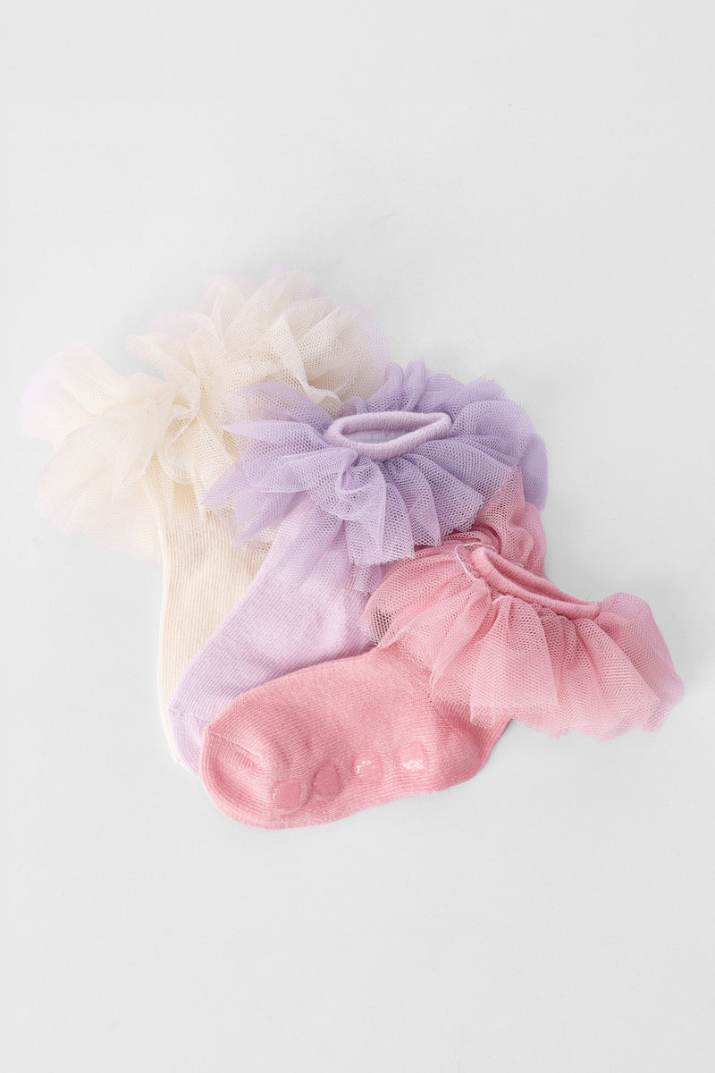 Baby Girls 3 Pack Tulle Ruffle Socks - Multi