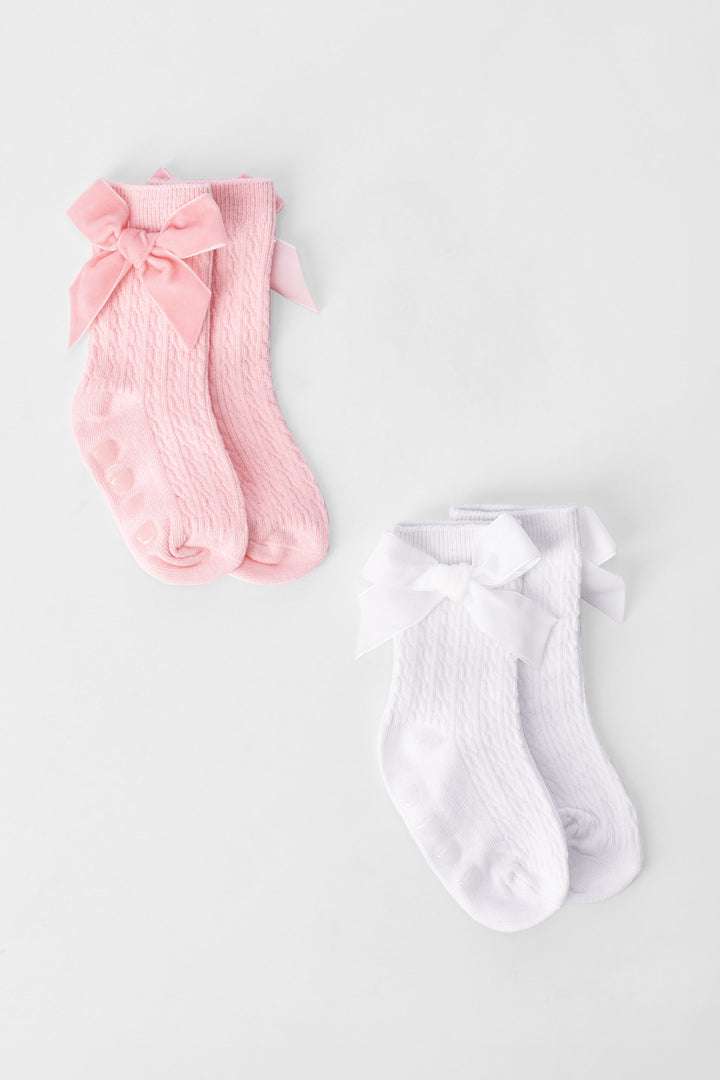 Baby Girls 2 Pack Velour Bow Knee High Socks - Multi