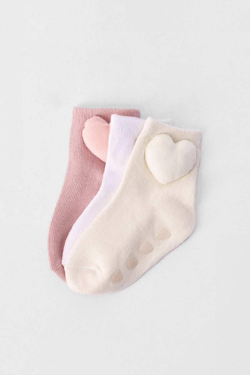 Baby Girls 3 Pack 3D Hearts Socks - Multi