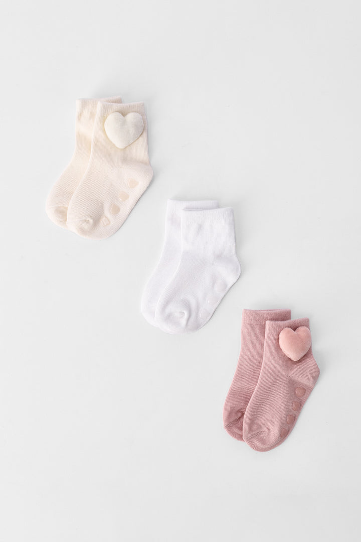 Baby Girls 3 Pack 3D Hearts Socks - Multi