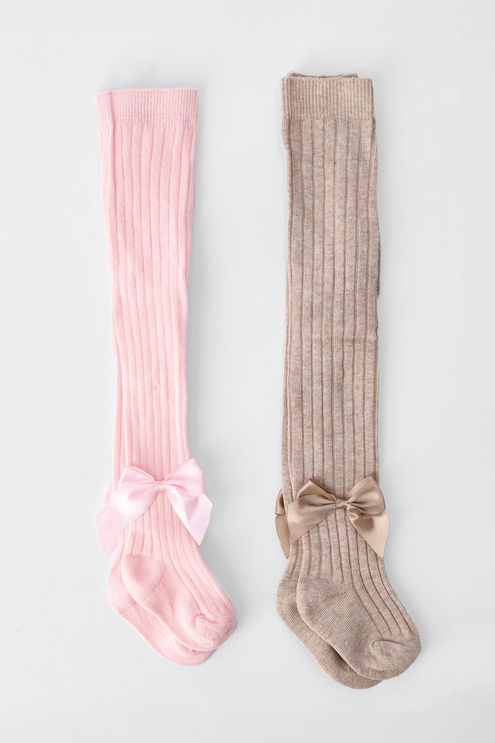Baby Girls 2 Pack Bows Socks - Oatmeal