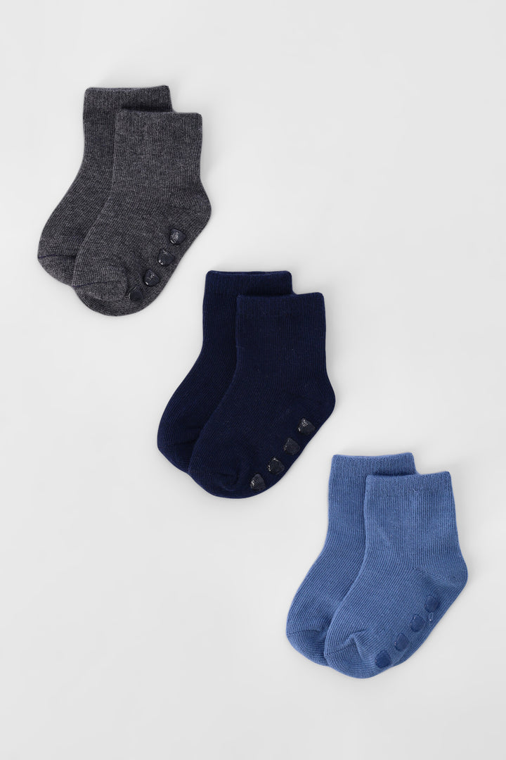 Baby Boys 3 Pack Plain Cotton Socks - Olive
