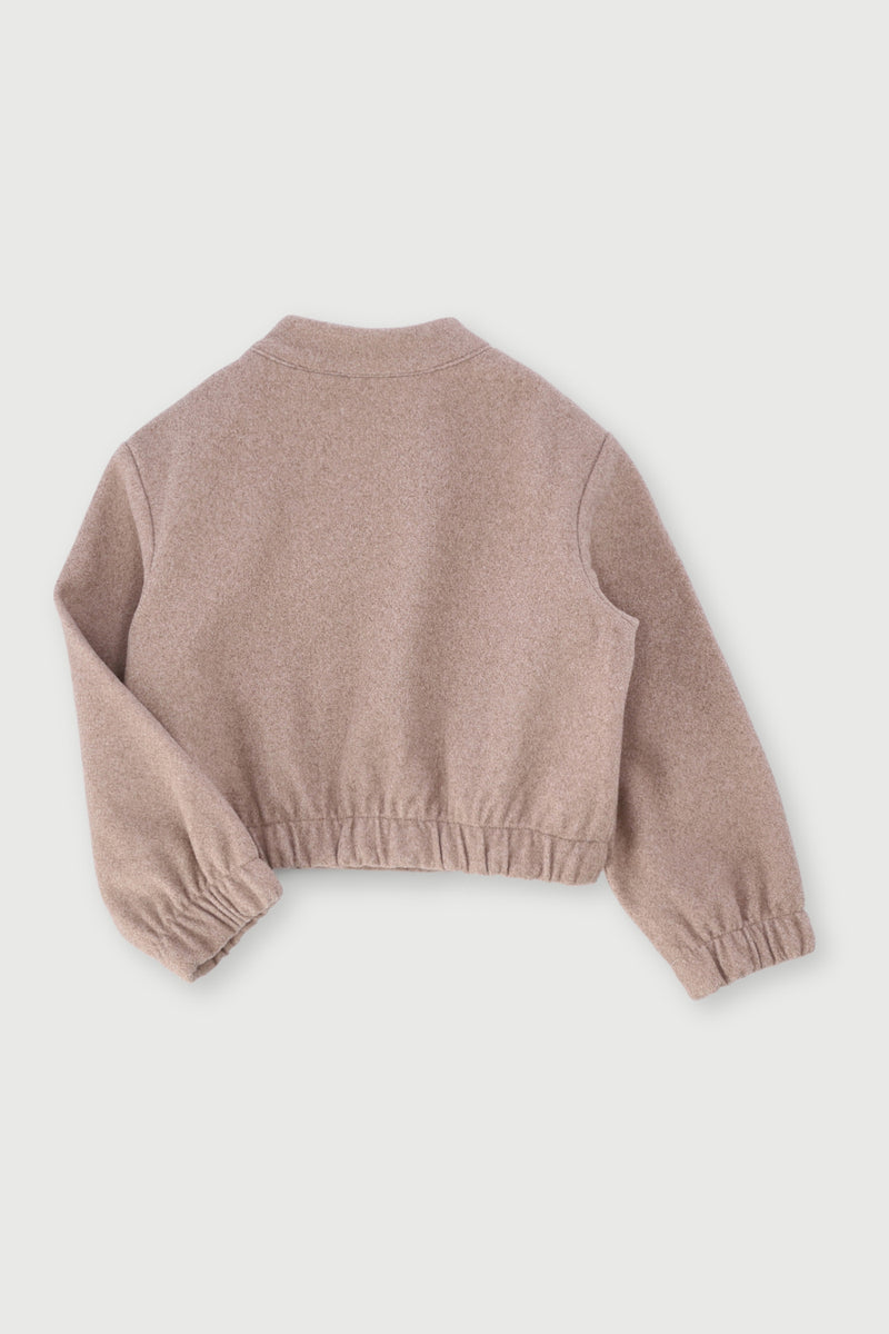 Pre-Girls Melton Bomber Jacket - Oatmeal