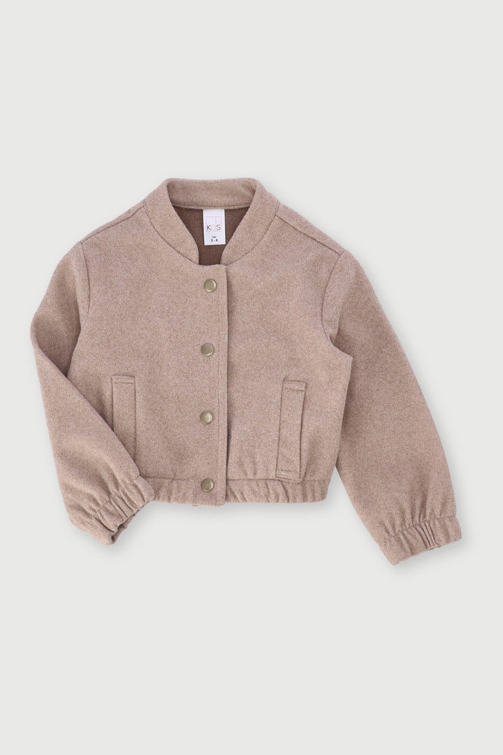 Pre-Girls Melton Bomber Jacket - Oatmeal