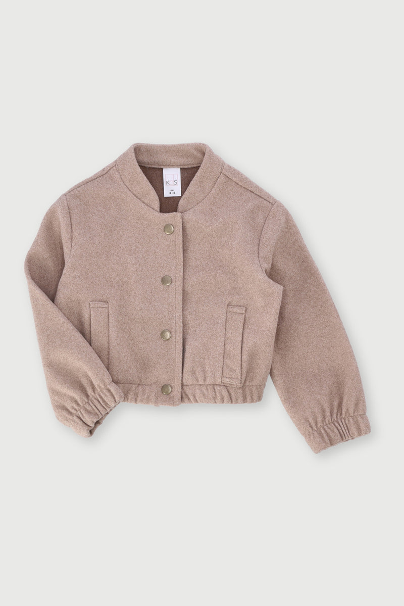 Pre-Girls Melton Bomber Jacket - Oatmeal