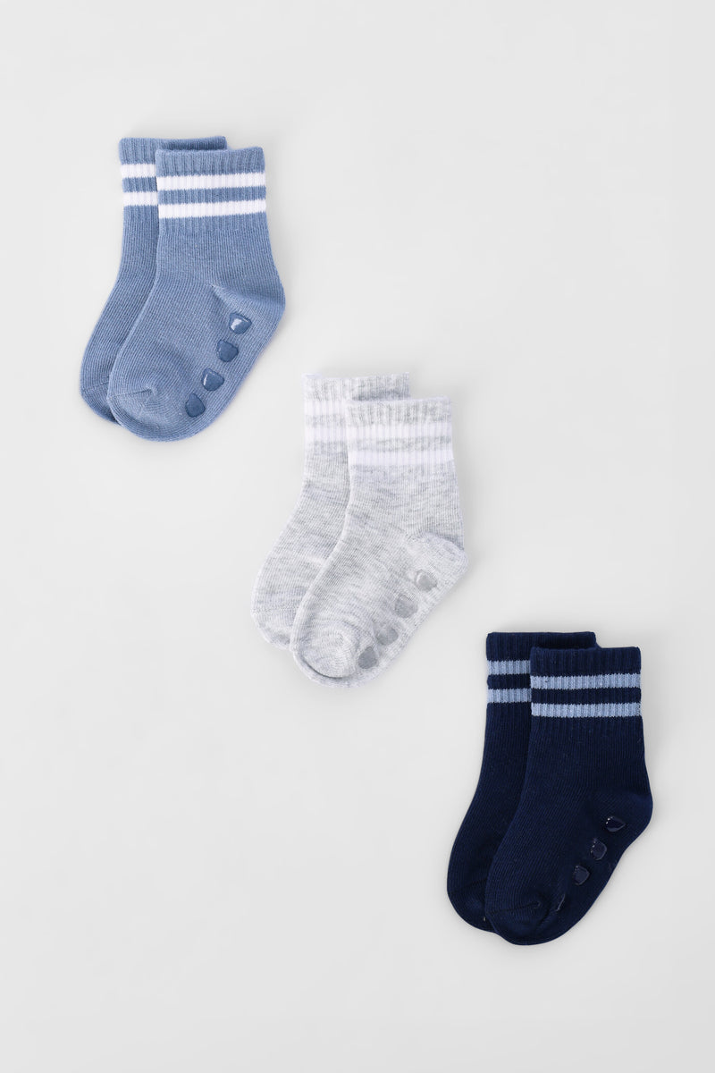 Baby Boys 3 Pack Sporty Cotton Socks - Navy