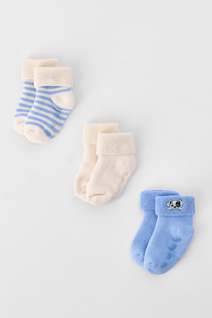 Baby Boys 3 Pack Towelling Socks - Blue