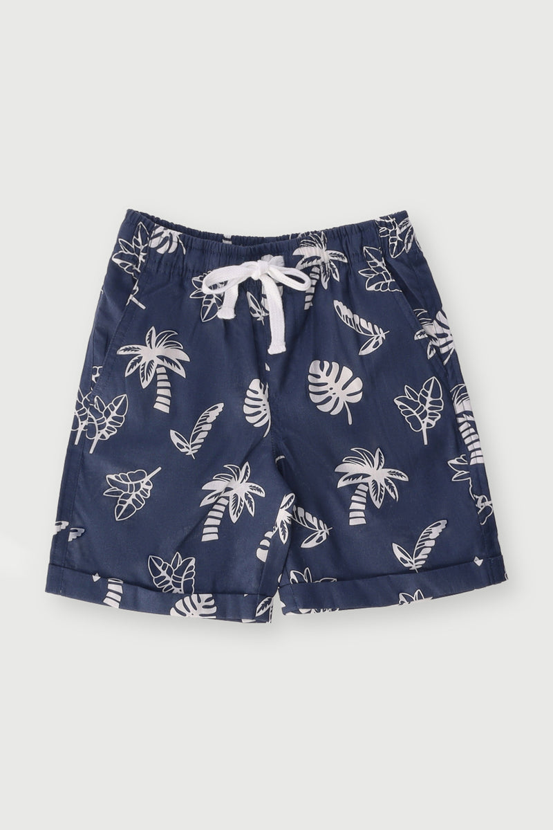 Pre-Boys Palm Poplin Shorts - Navy