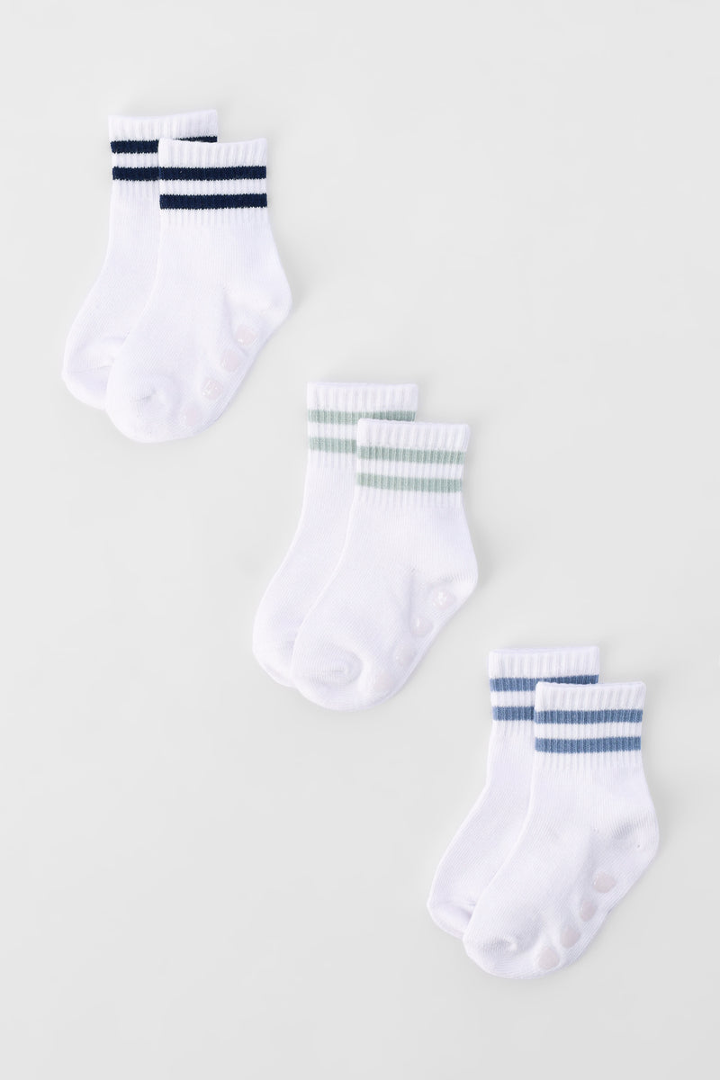 Baby Boys 3 Pack Sporty Cotton Socks - Black/White