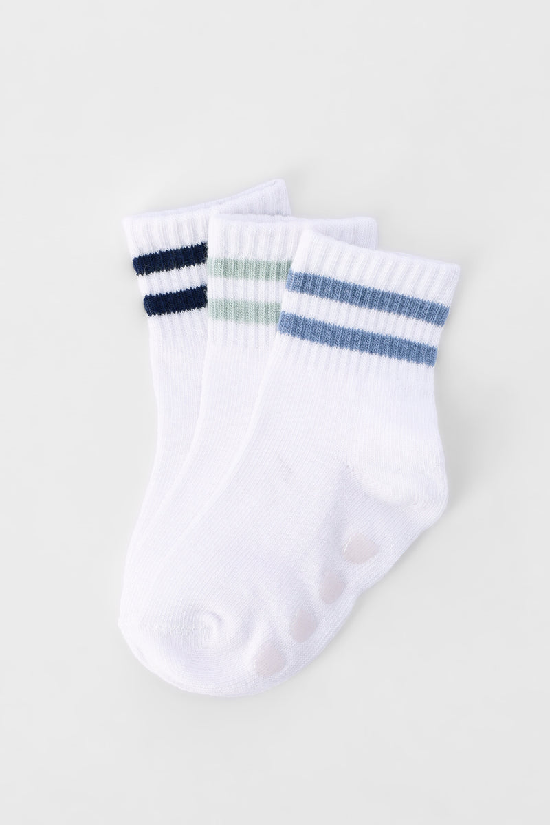 Baby Boys 3 Pack Sporty Cotton Socks - Black/White