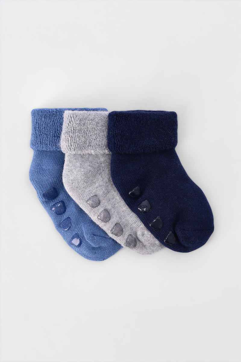 Baby Boys 3 Pack Towelling Socks - Grey Melange