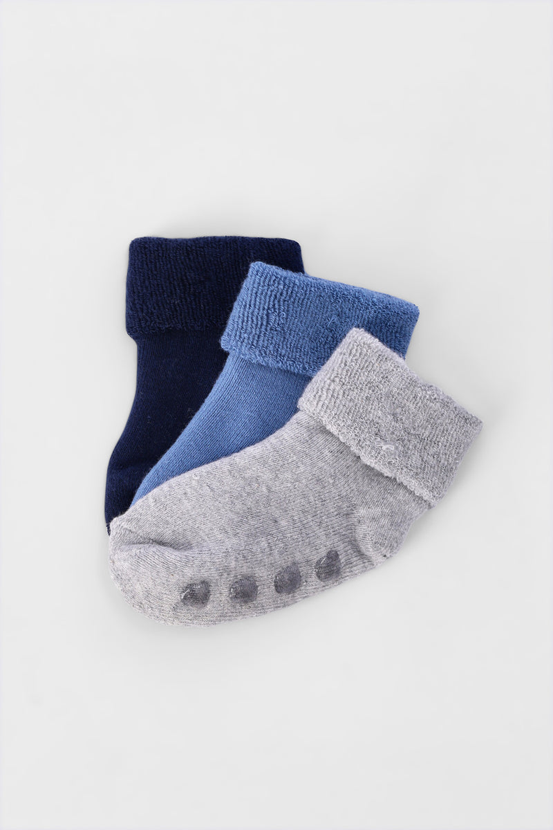 Baby Boys 3 Pack Towelling Socks - Grey Melange