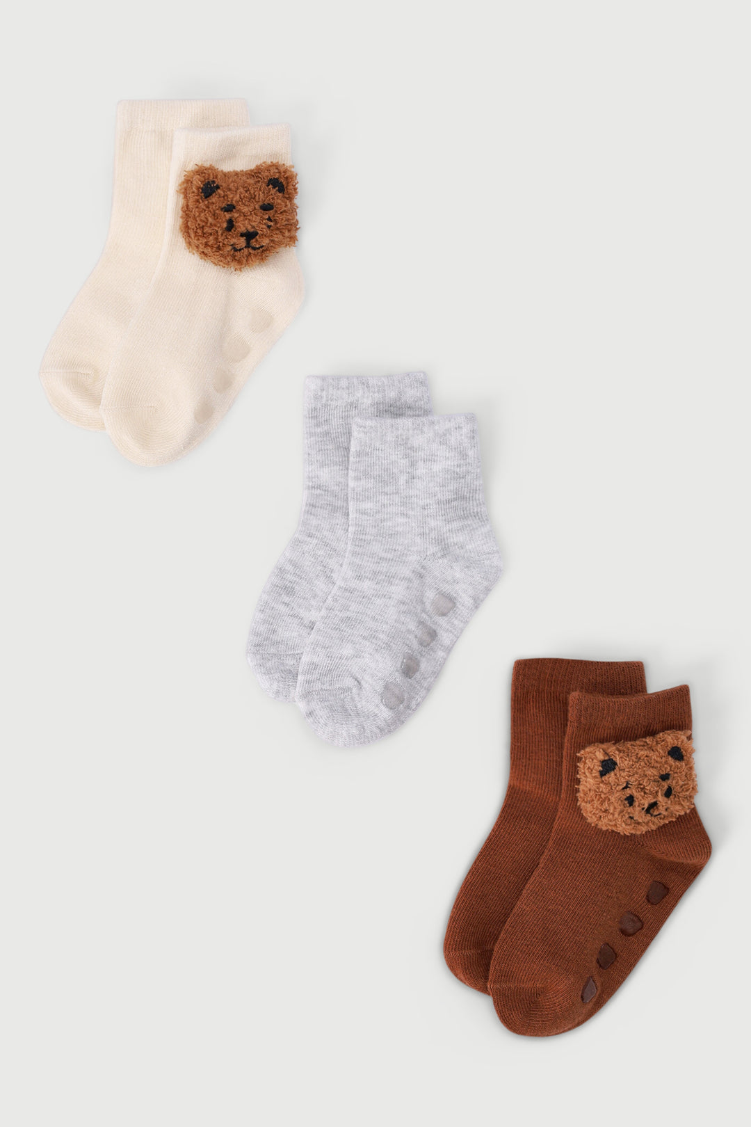 Baby Boys 3 Pack 3D Teddy Cotton Socks - Brown