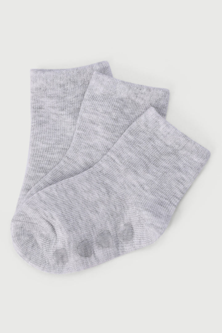 Baby Boys 3 Pack Cotton Socks - Grey Melange