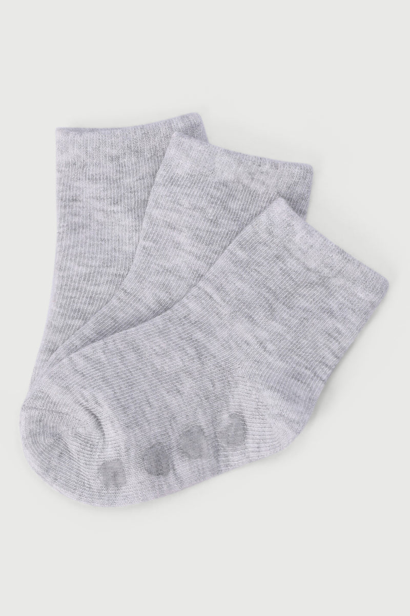 Baby Boys 3 Pack Cotton Socks - Grey Melange