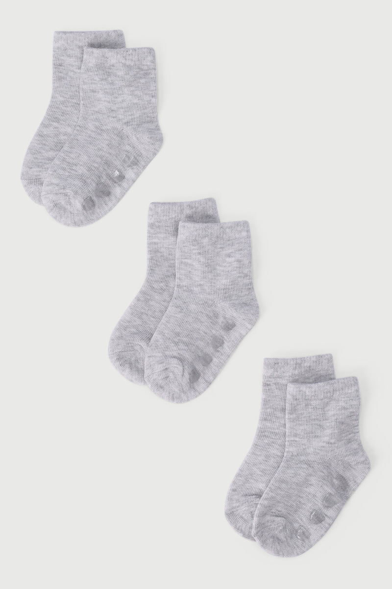 Baby Boys 3 Pack Cotton Socks - Grey Melange