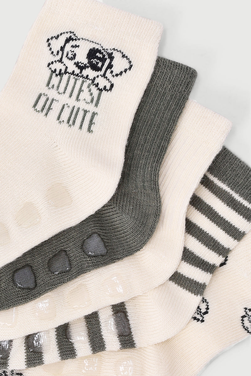 Baby Boys 5 Pack Stripes Cotton Socks - Olive