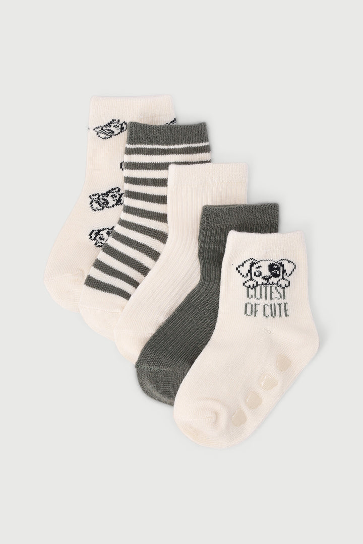 Baby Boys 5 Pack Stripes Cotton Socks - Olive