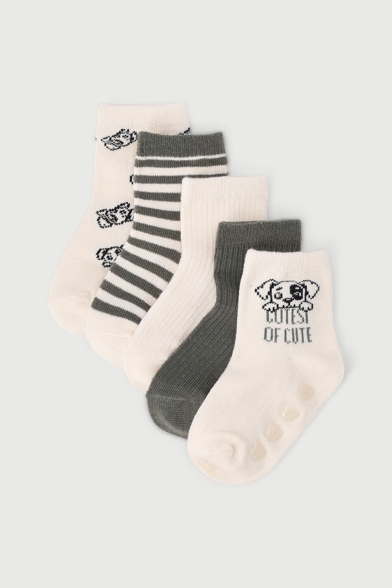 Baby Boys 5 Pack Stripes Cotton Socks - Olive