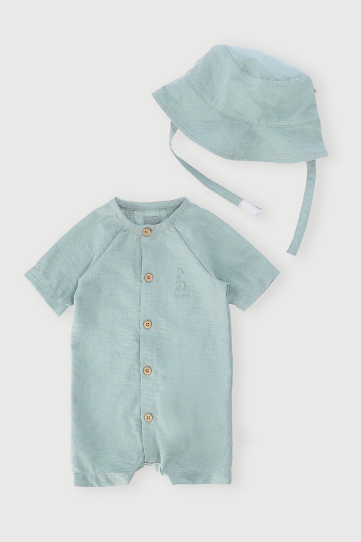 Keedo Baby Boys Romper With Bucket Hat - Sage