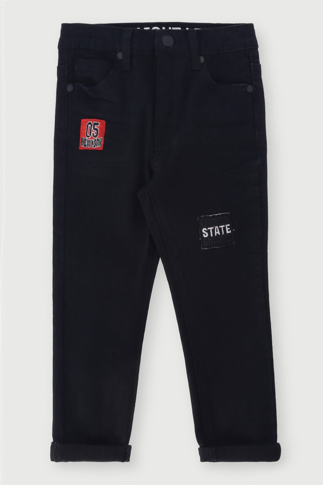 Pre-Boys Creased Badge Denim - Black