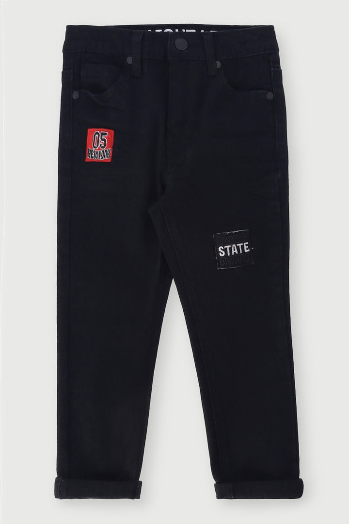 Pre-Boys Creased Badge Denim - Black