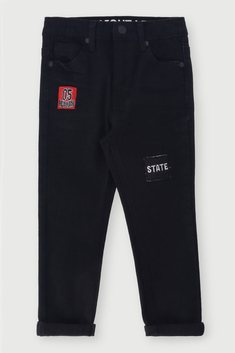 Pre-Boys Creased Badge Denim - Black