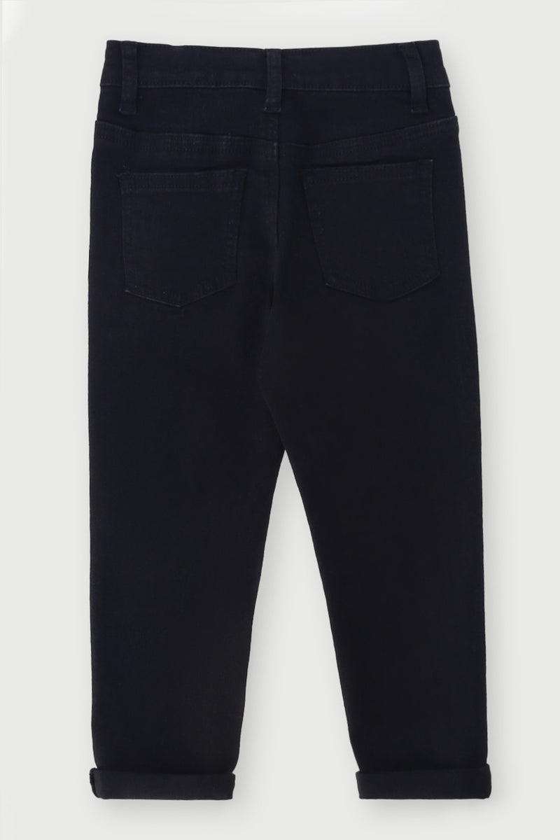 Pre-Boys Creased Badge Denim - Black