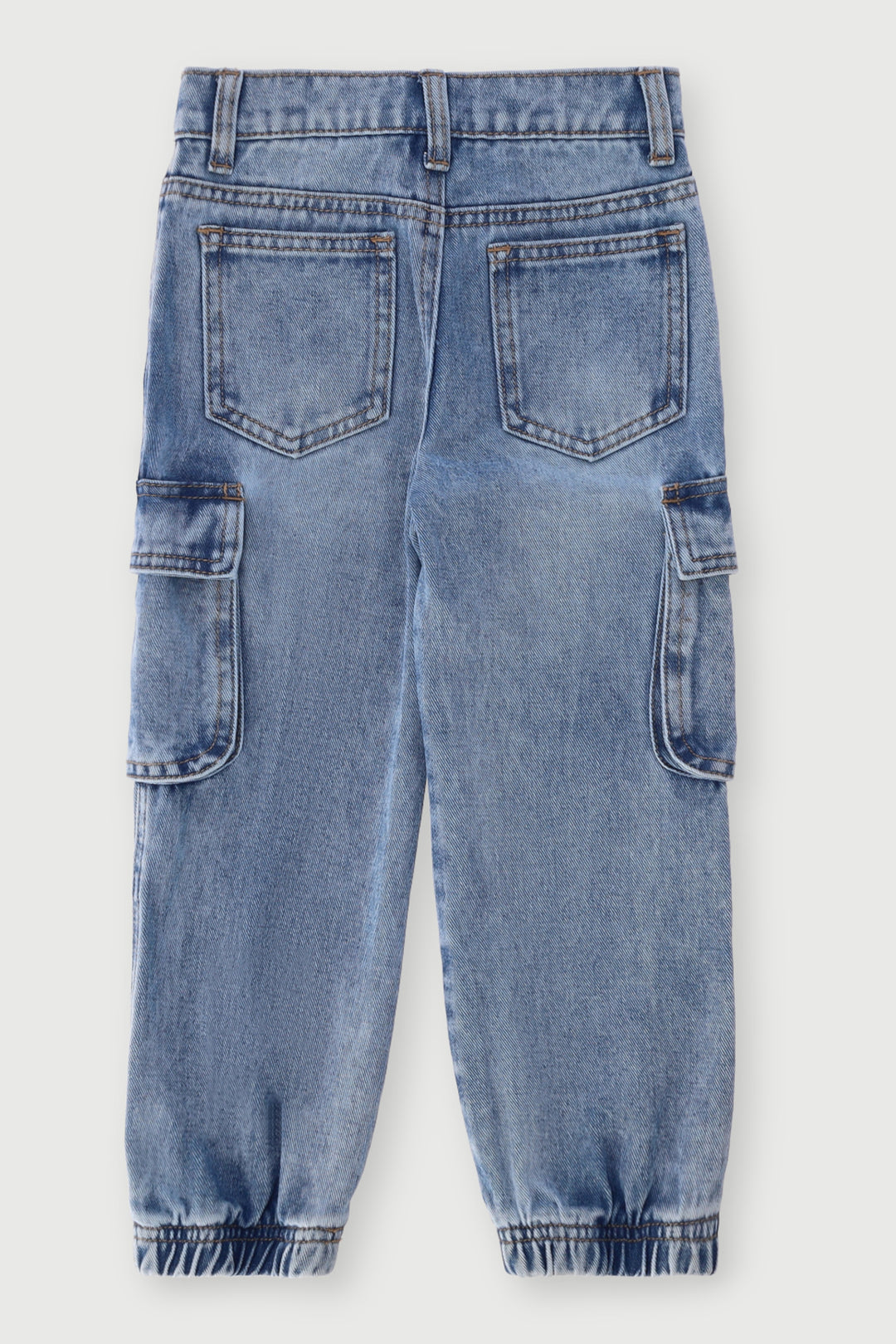 Pre-Boys Acid Wash Cargo Denim - Blue