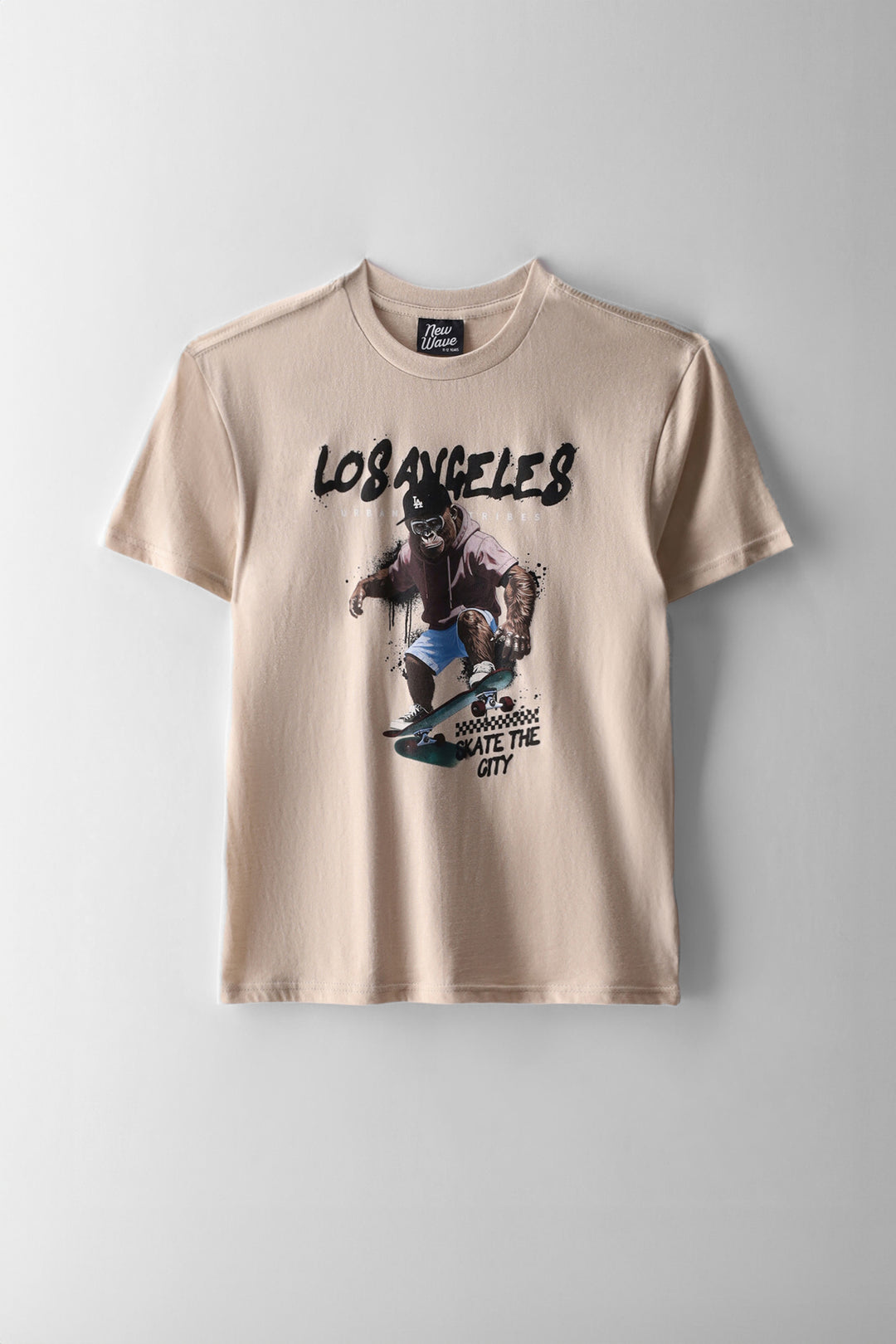 Boys Gorilla Skate Print T-Shirt - Stone