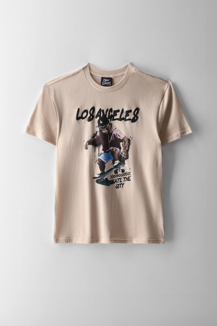 Boys Gorilla Skate Print T-Shirt - Stone