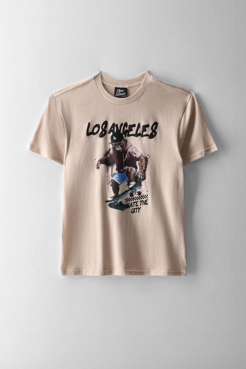Boys Gorilla Skate Print T-Shirt - Stone