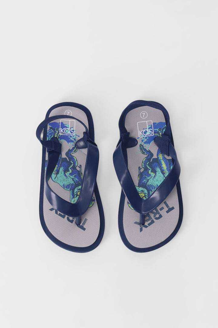 Pre-Boys Dino Flip Flop - Navy/Grey
