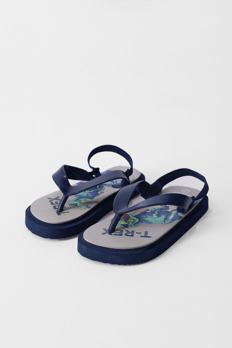 Pre-Boys Dino Flip Flop - Navy/Grey