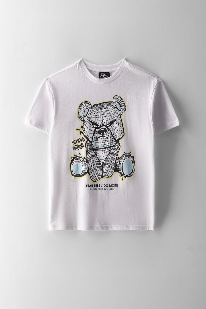 Boys Teddy Fearless Print T-Shirt - White