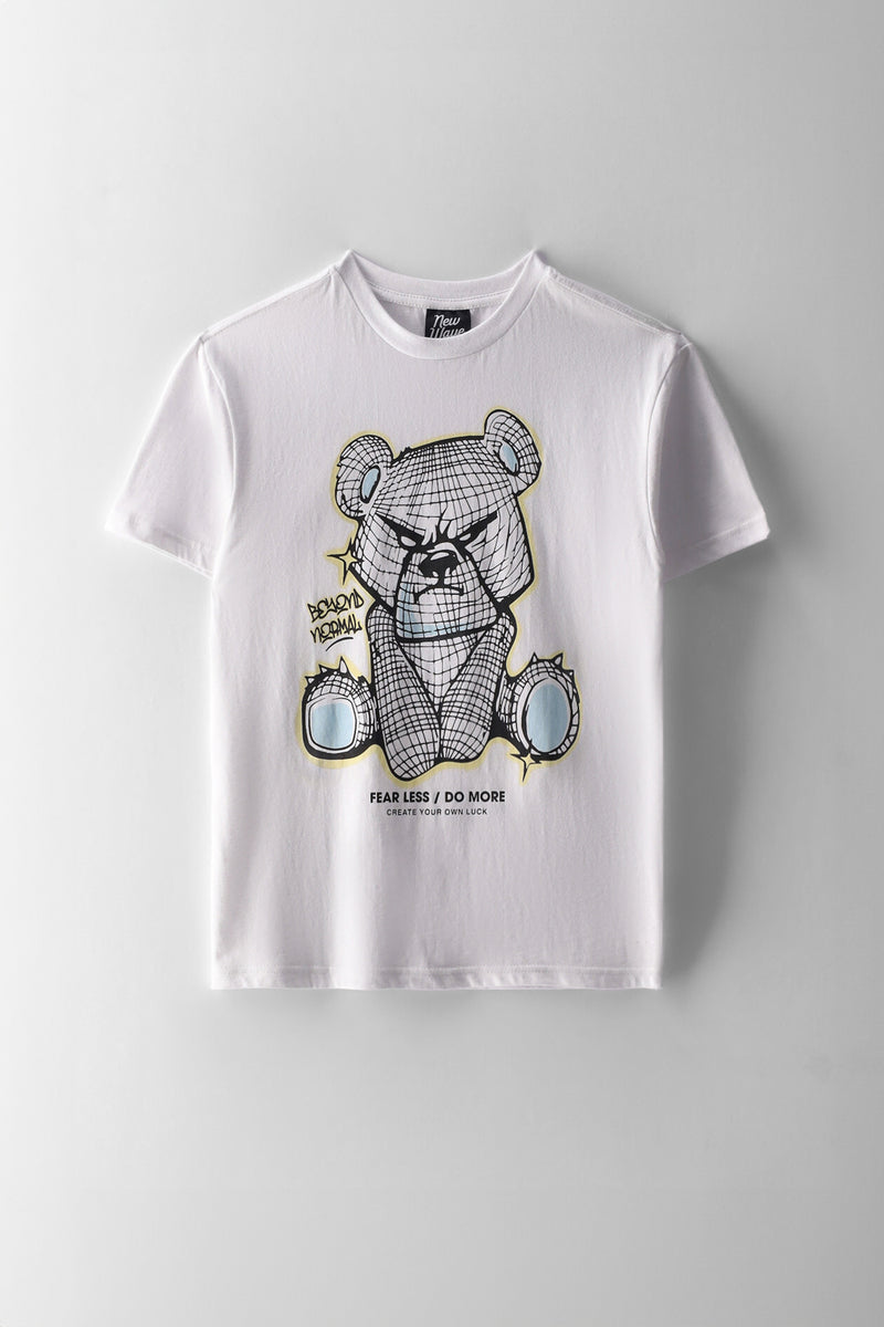 Boys Teddy Fearless Print T-Shirt - White