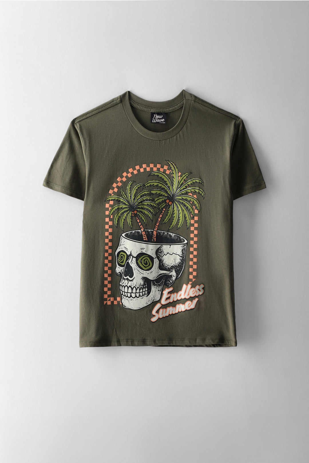Boys Palm Skull Print T-Shirt - Olive