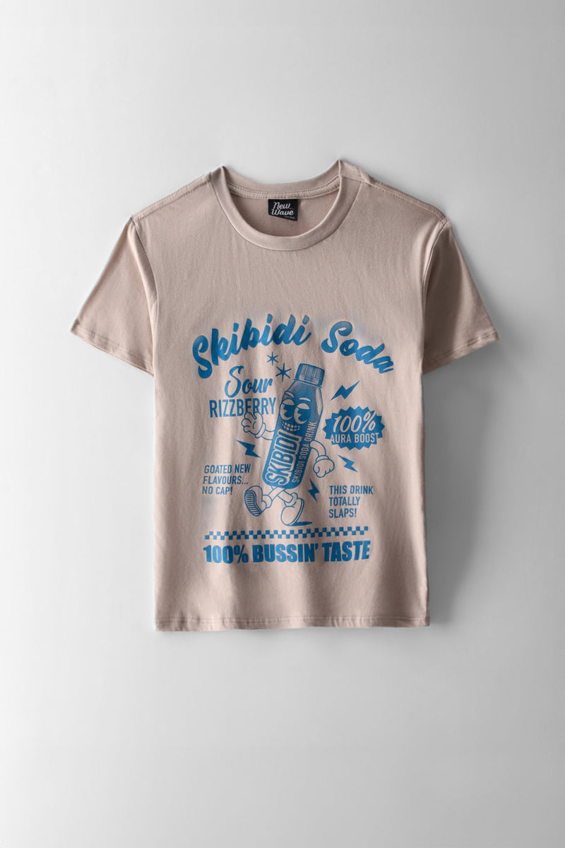 Boys Skibidi Soda Print T-Shirt - Stone