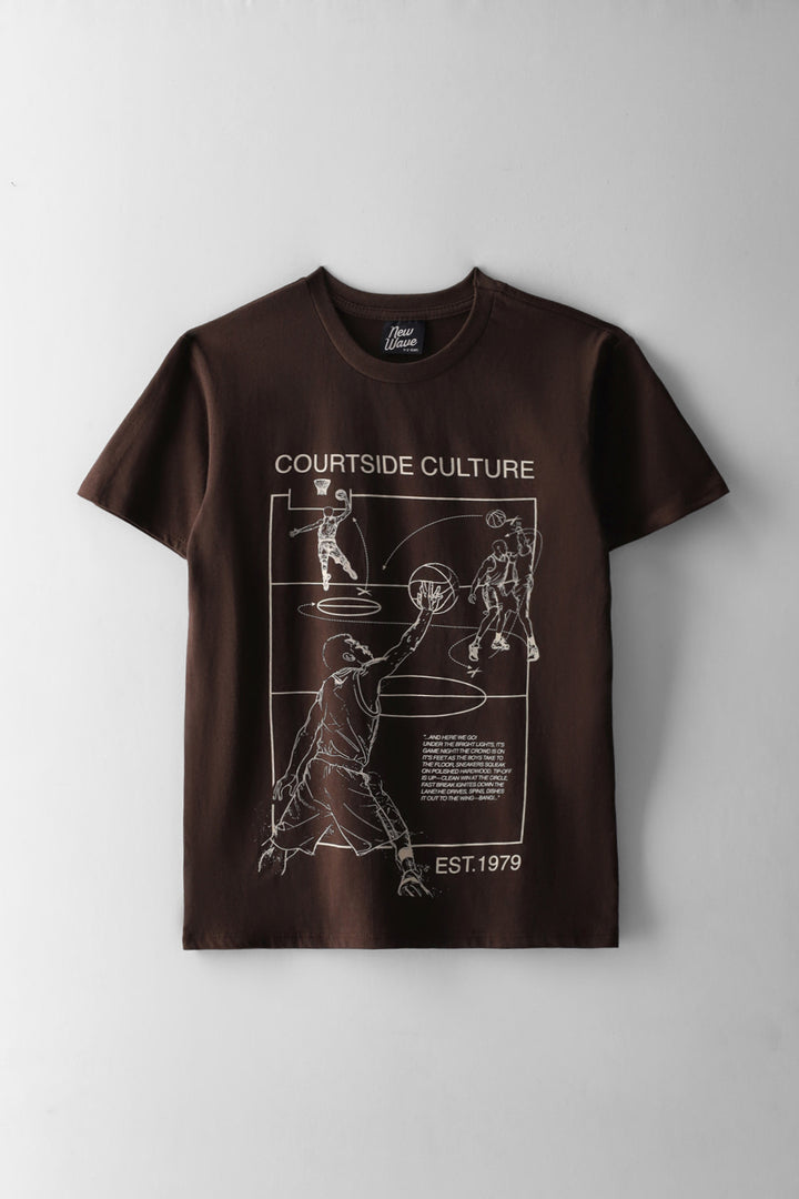 Boys Courtside Print T-Shirt - Chocolate