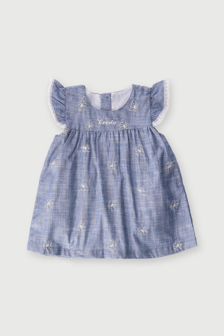 Keedo Baby Girls Chambray Denim Floral Dress - Blue