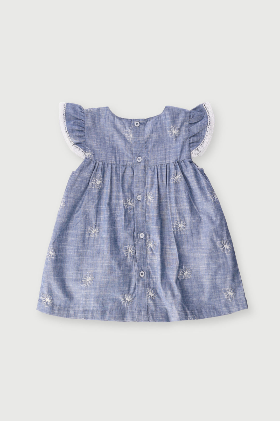 Keedo Baby Girls Chambray Denim Floral Dress - Blue