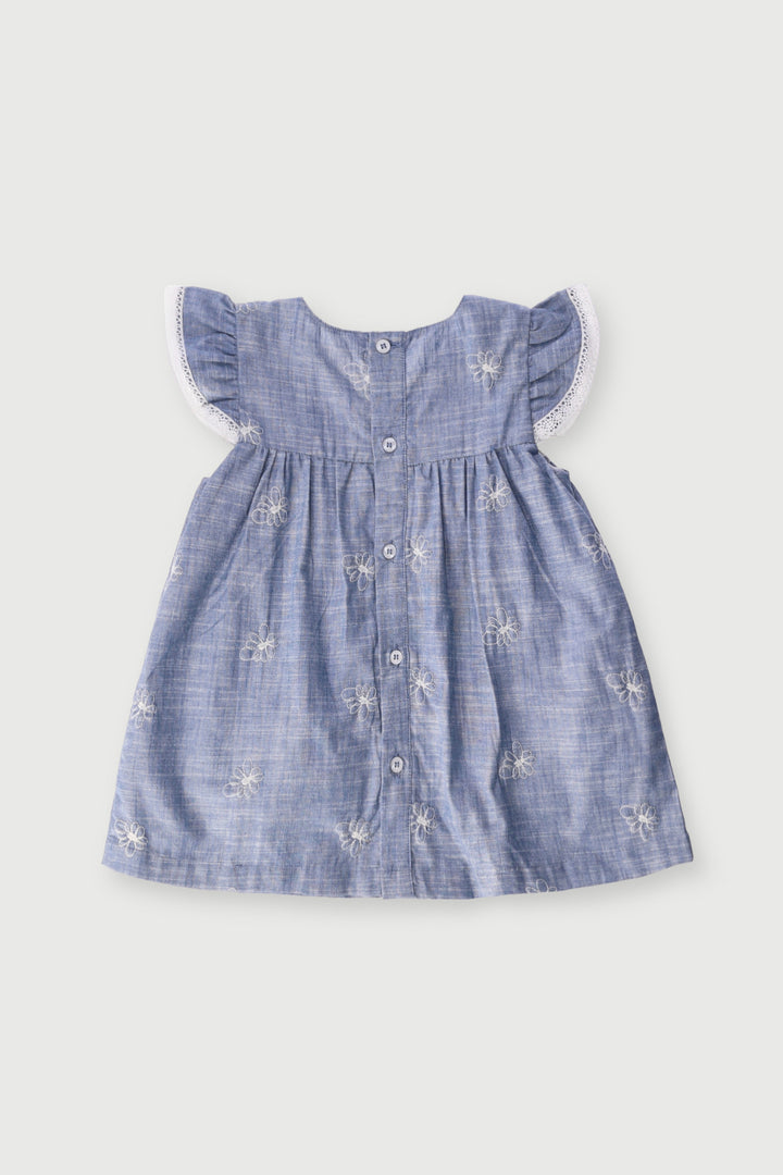 Keedo Baby Girls Chambray Denim Floral Dress - Blue