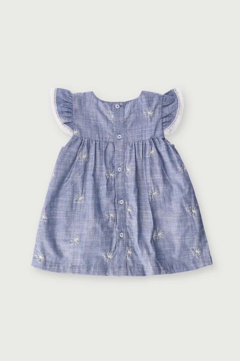 Keedo Baby Girls Chambray Denim Floral Dress - Blue