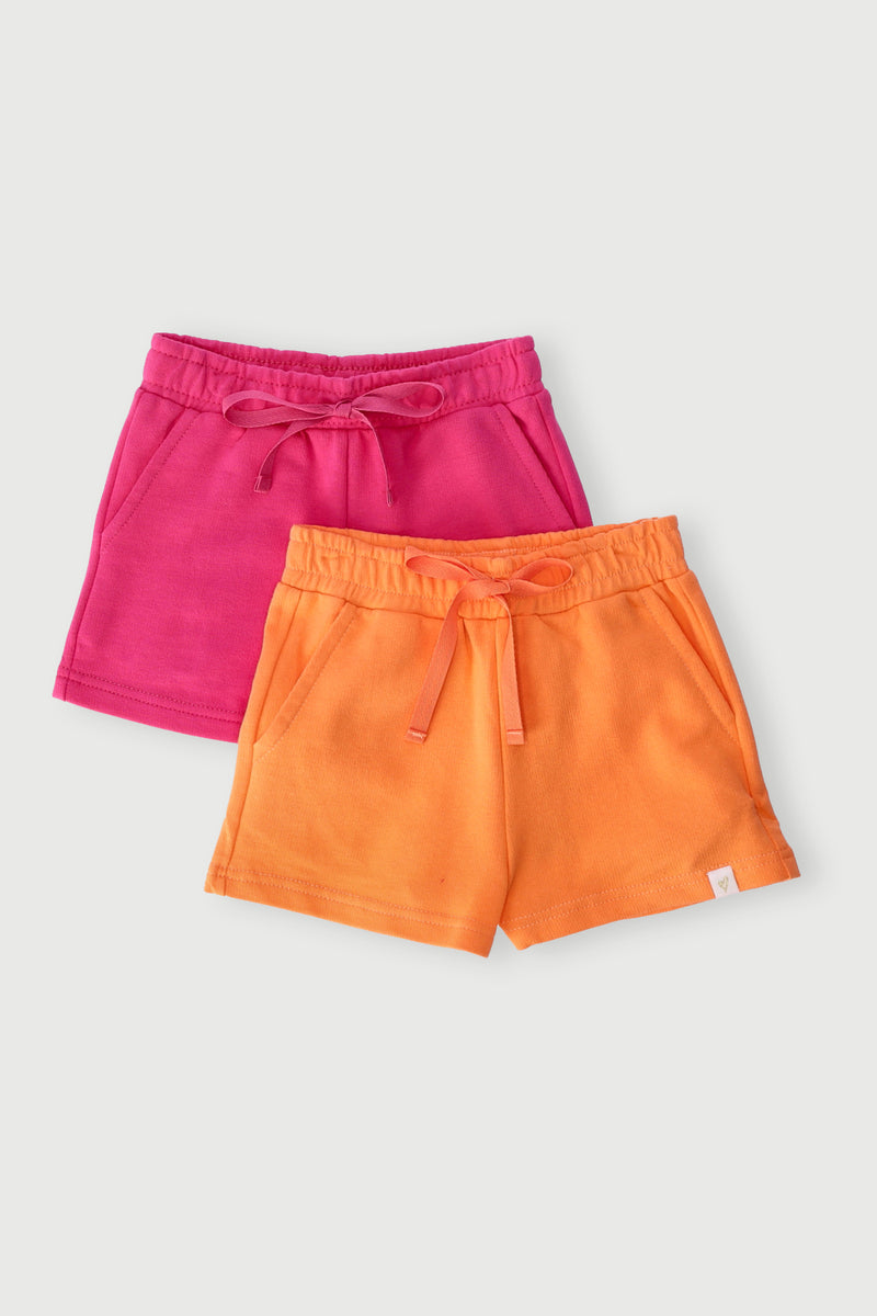 Pre-Girls 2 Pack Fleece Shorts - Pink/Orange