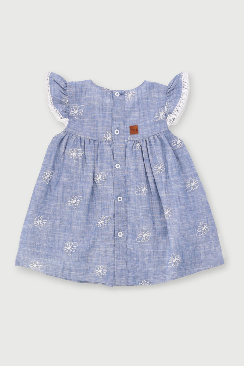 Keedo Girls Chambray Denim Floral Dress - Blue