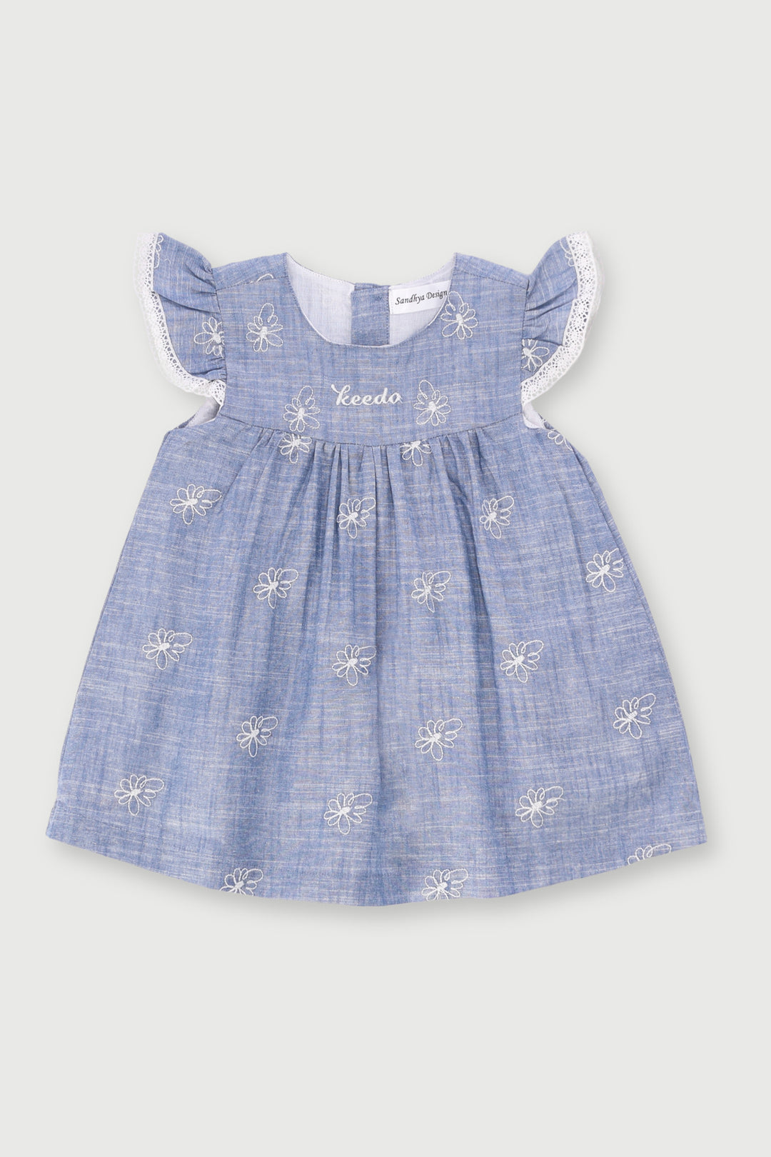 Keedo Girls Chambray Denim Floral Dress - Blue
