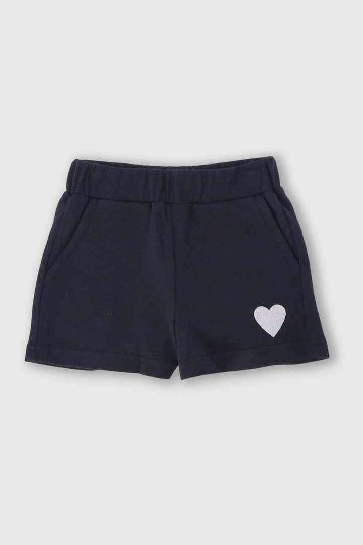 Pre-Girls Heart Fleece Short - Black