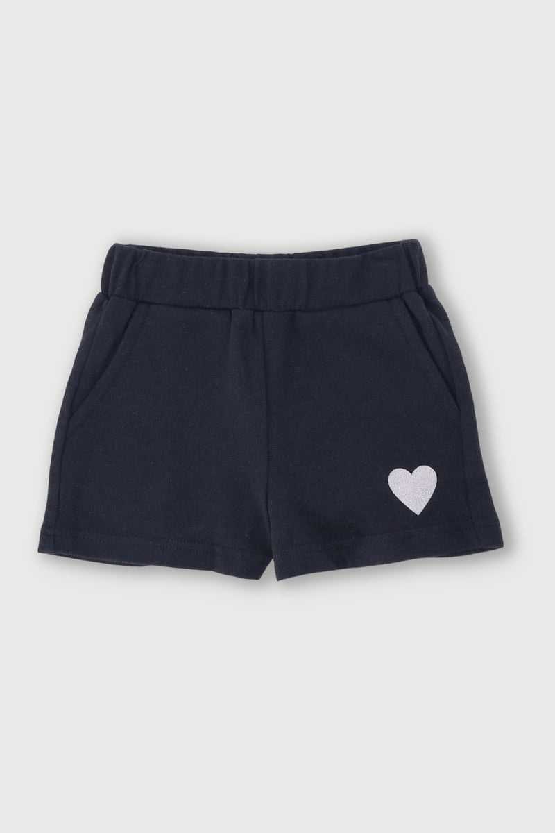Pre-Girls Heart Fleece Short - Black