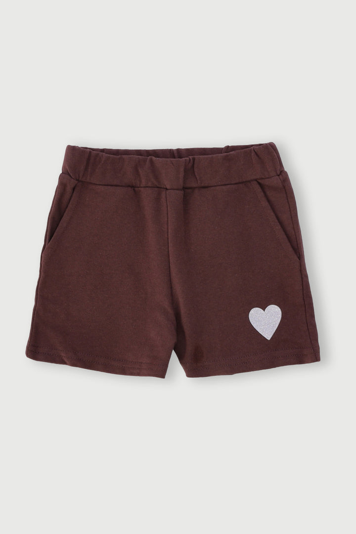 Pre-Girls Heart Fleece Short - Brown